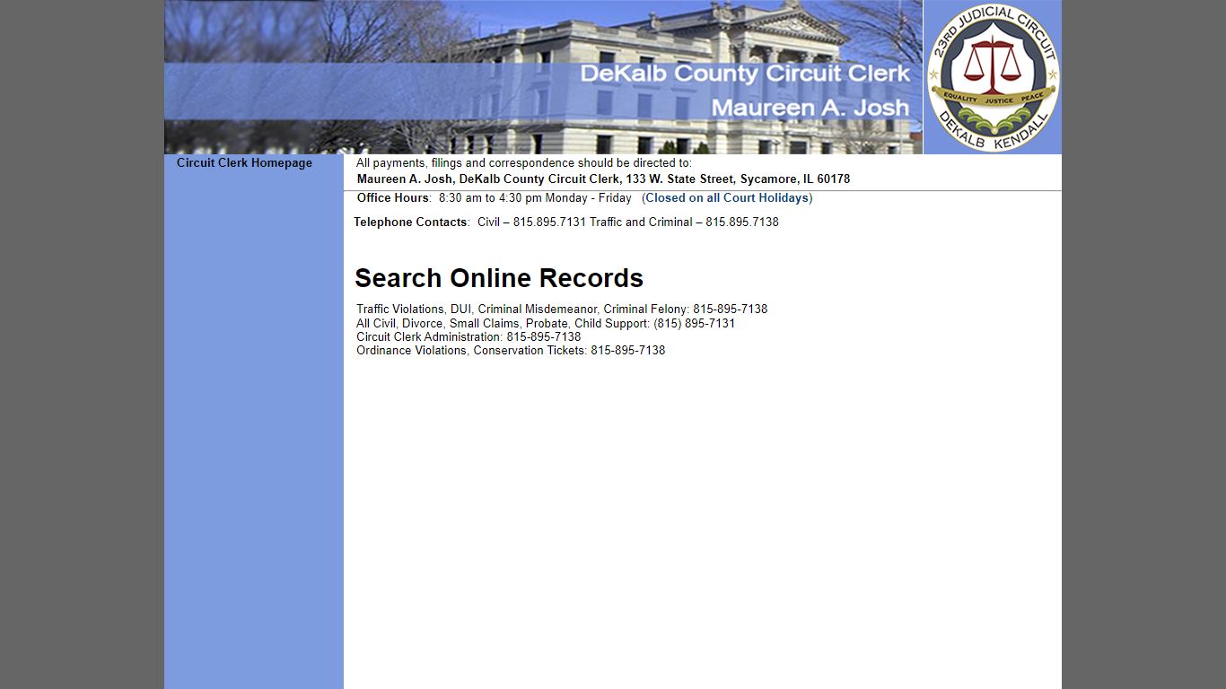 DeKalb County Circuit Clerk - Maureen A. Josh - Online Records Search